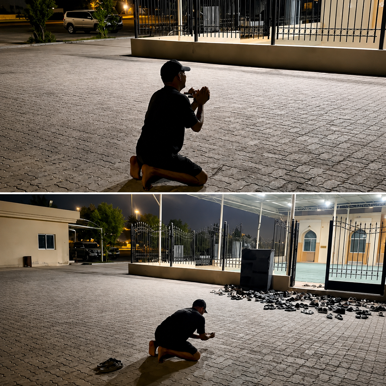Potret Seorang Ayah Beragama Hindu Berdoa di Depan Masjid Untuk Kesembuhan Anaknya Yang Sakit