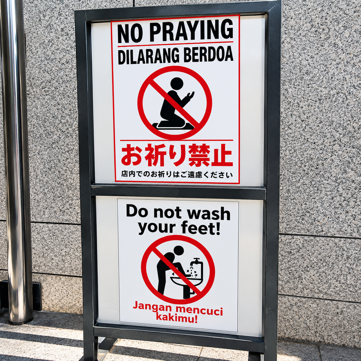 Heboh! Di Jepang Ada Papan Peringatan Untuk Dilarang Ibadah Ditengah Jalan Berbahasa Indonesia, Benarkah?