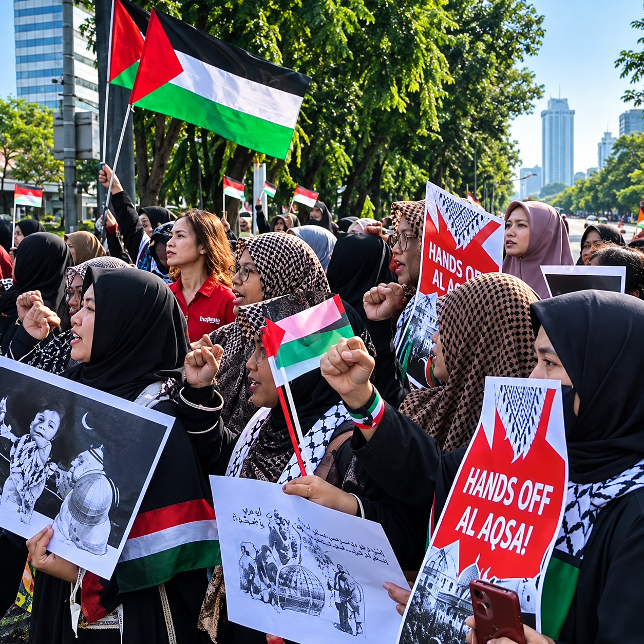 Peringatan 57 Tahun Pembakaran Masjid Al-Aqsa, Ribuan Massa Unjuk Rasa Kepung Kawasan Kedubes AS