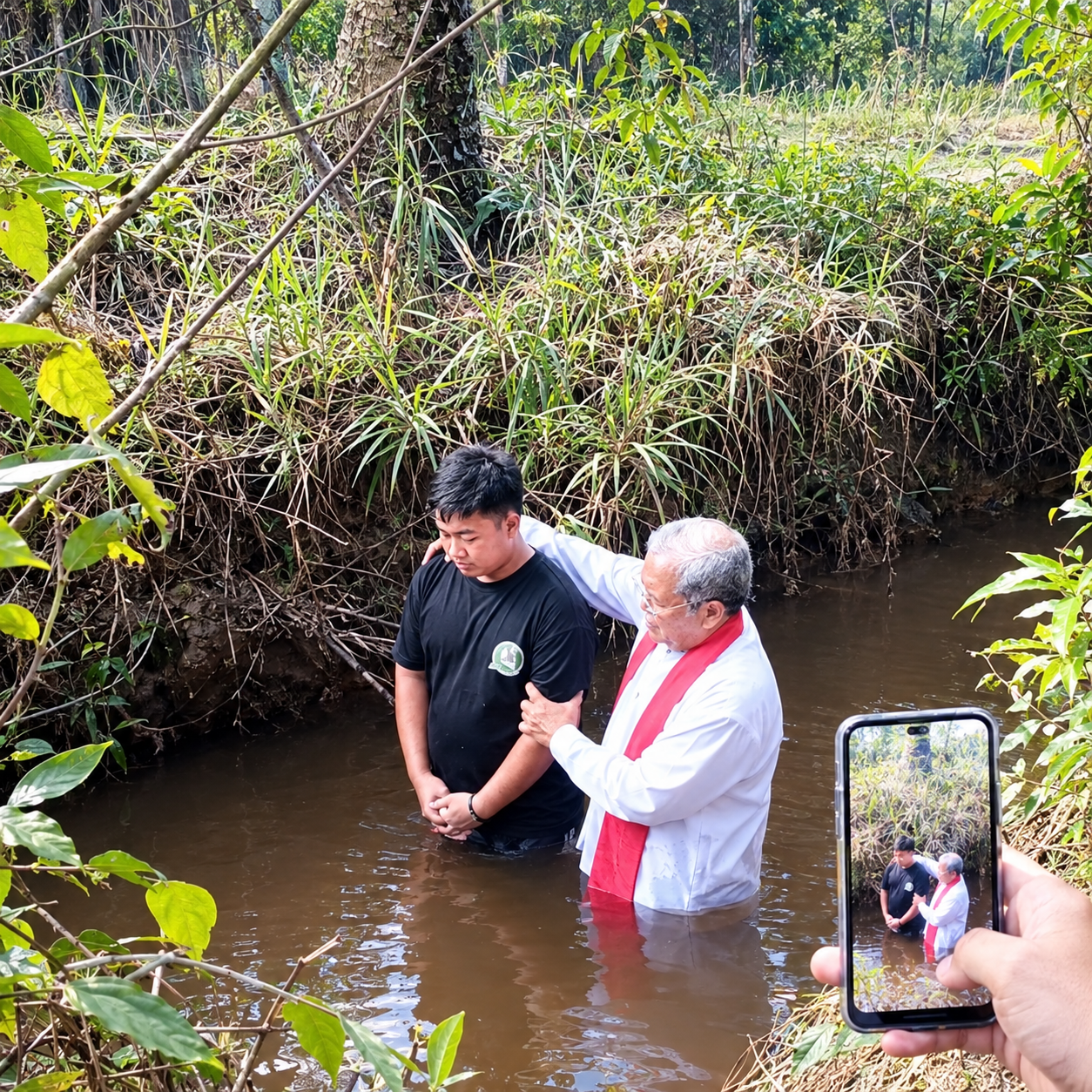 Pria Muslim ini Melakukan Baptis di Air Keruh Ditengah Perkebunan Demi Bisa Menikah Dengan Kekasihnya