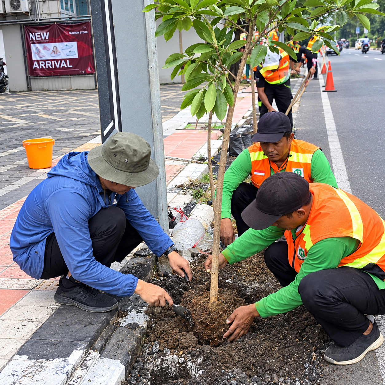 penanaman pohon di pinggir jalan