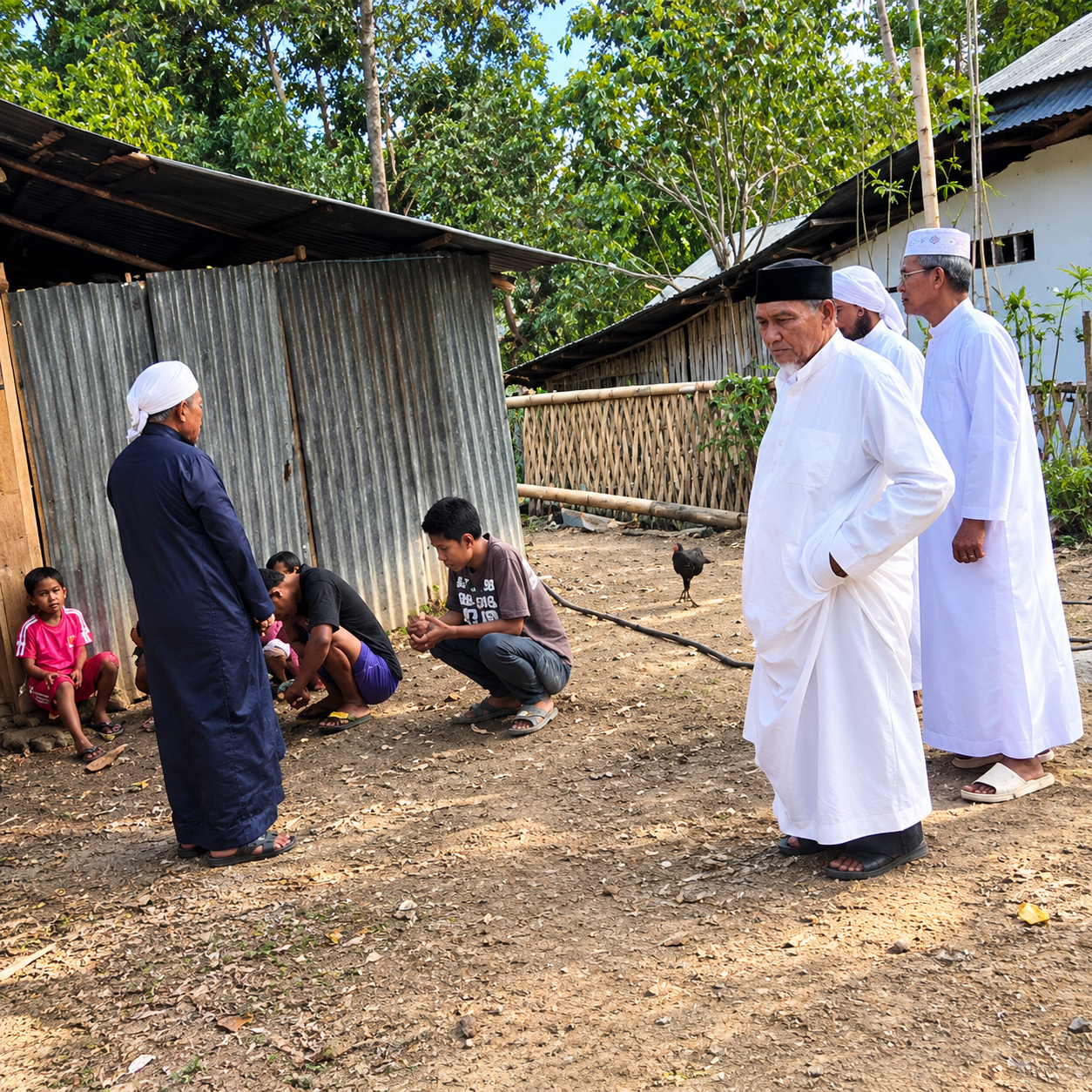 Niat Berdakwah atau Bikin Warga Tak Nyaman? Momen Jamaah Tabligh ini Picu Kontroversi Saat Datangi Warga yang Sedang Santai village gathering beneath the trees